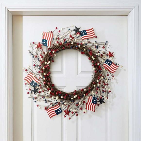 Glitzhome Glitzhome 22"D Patriotic/Americana Flag And Berry Wreath