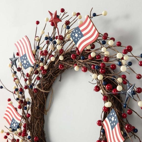 Glitzhome Glitzhome 22"D Patriotic/Americana Flag And Berry Wreath