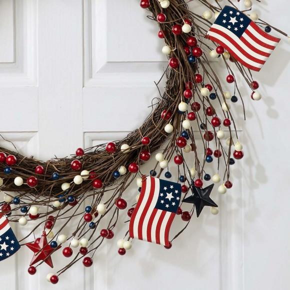 Glitzhome Glitzhome 22"D Patriotic/Americana Flag And Berry Wreath