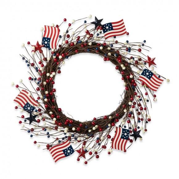 glitzhome Glitzhome 22"D Patriotic/Americana Flag and Berry Wreath
