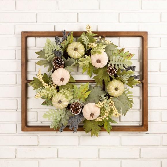 Glitzhome Glitzhome 22"D Pumpkin Wreath With 28"L Wooden Window Frame