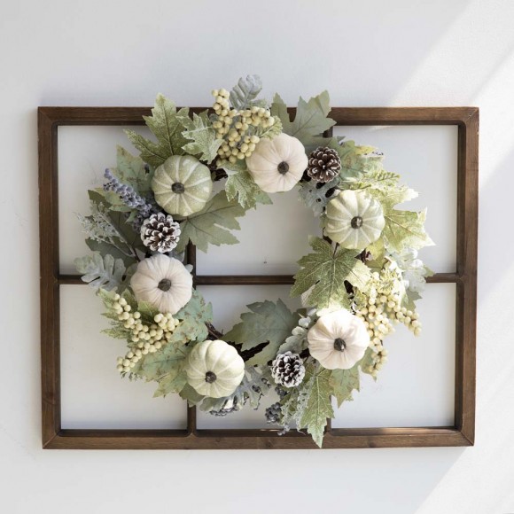 Glitzhome Glitzhome 22"D Pumpkin Wreath With 28"L Wooden Window Frame