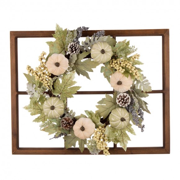 glitzhome Glitzhome 22"D Pumpkin Wreath with 28"L Wooden Window Frame