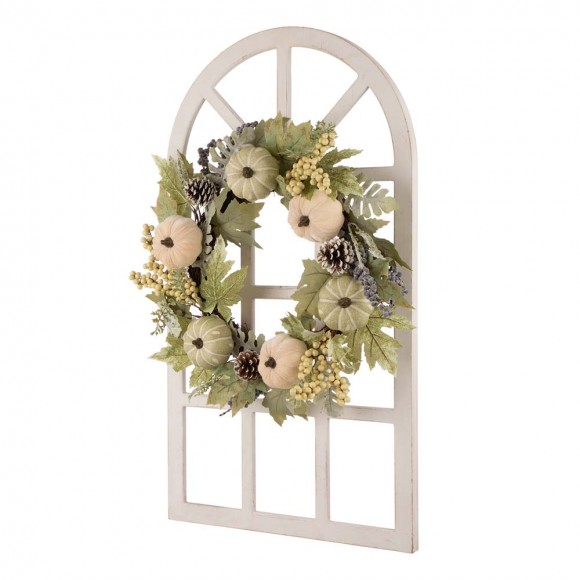 Glitzhome Glitzhome 22"D Pumpkin Wreath With 36"H Wooden Window Frame