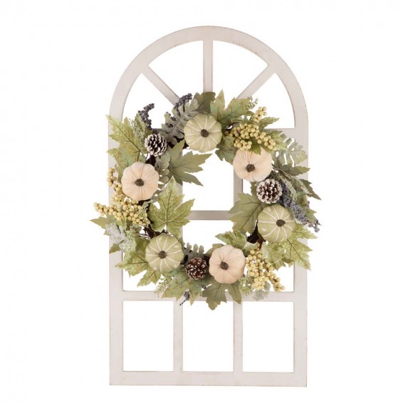 glitzhome Glitzhome 22"D Pumpkin Wreath with 36"H Wooden Window Frame