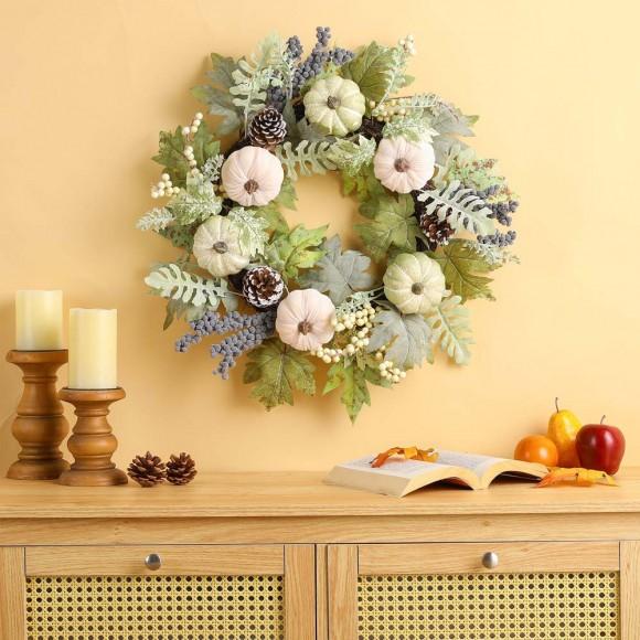 Glitzhome Glitzhome 22"D Pumpkin Wreath With Green Leaf And Berries