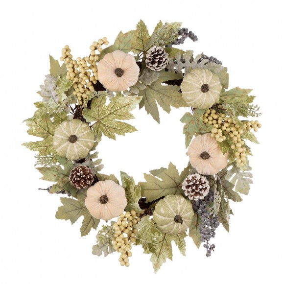 glitzhome Glitzhome 22"D Pumpkin Wreath with Green Leaf and Berries