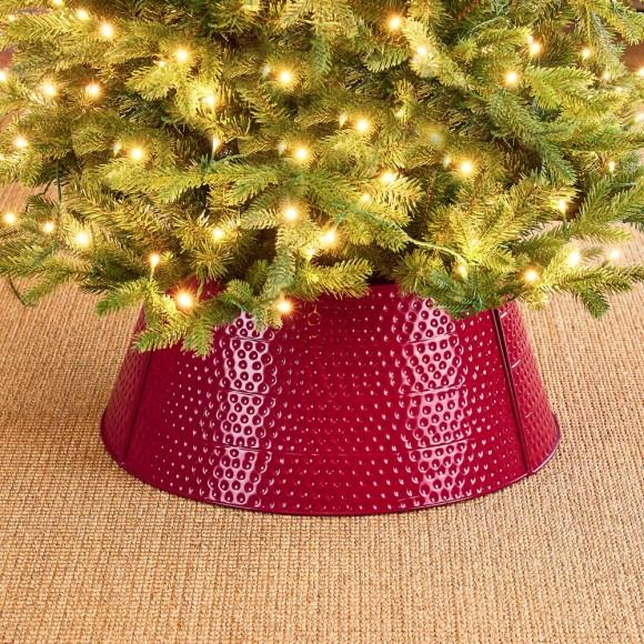 Glitzhome Glitzhome 22"D Red Hammered Metal Tree Collar