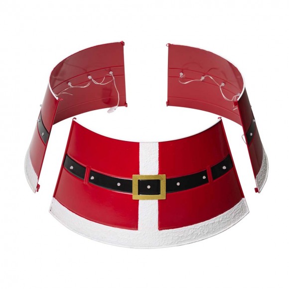 Glitzhome Glitzhome 22"D Red Metal Santa Belt Tree Collar With Light String