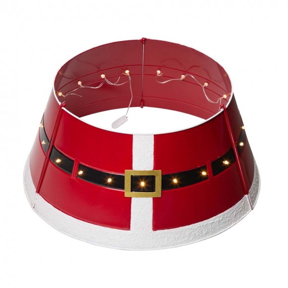 glitzhome Glitzhome 22"D Red Metal Santa Belt Tree Collar with Light String