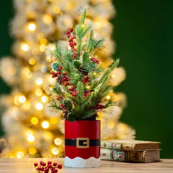 Glitzhome Glitzhome 22"H Lighted Santa Belt Potted Artificial Table Tree