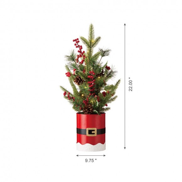 Glitzhome Glitzhome 22"H Lighted Santa Belt Potted Artificial Table Tree