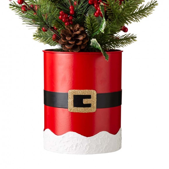 Glitzhome Glitzhome 22"H Lighted Santa Belt Potted Artificial Table Tree