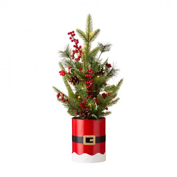 glitzhome Glitzhome 22"H Lighted Santa Belt Potted Artificial Table Tree