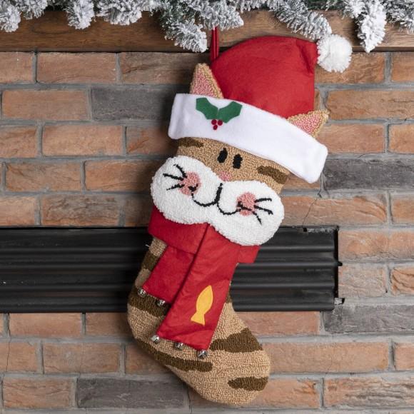 Glitzhome Glitzhome 22" Handmade Hooked 3D Cat Christmas Stocking