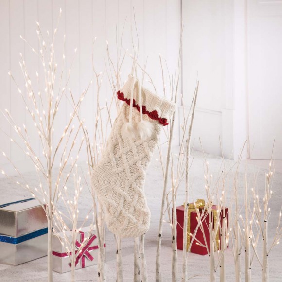 Glitzhome Glitzhome 22"L Knitted Polyester White Christmas Stocking W/Red Trim & Pompom