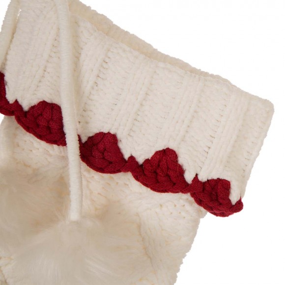 Glitzhome Glitzhome 22"L Knitted Polyester White Christmas Stocking W/Red Trim & Pompom