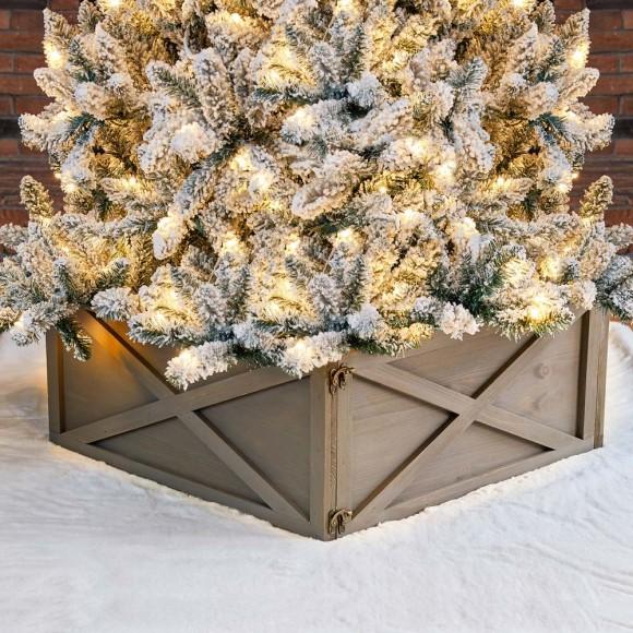 Glitzhome Glitzhome 22"L Warm Gray Wooden Christmas Tree Collar