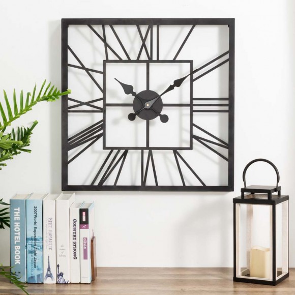 Glitzhome Glitzhome 23.00"L Black Metal Square Wall Clock