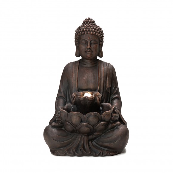 glitzhome Glitzhome 23.25"H Zen Style Meditating Buddha Statue Polyresin Outdoor Fountain with Pump and LED Light (KD)