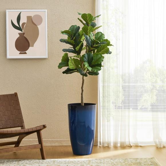 Glitzhome Glitzhome 23.5"H Set Of 2 Oversized Gradient Cobalt Blue Faux Ceramic Tall Plastic Planter