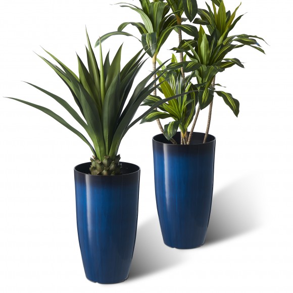 Glitzhome Glitzhome 23.5"H Set Of 2 Oversized Gradient Cobalt Blue Faux Ceramic Tall Plastic Planter