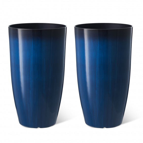 glitzhome Glitzhome 23.5"H Set of 2 Oversized Gradient Cobalt Blue Faux Ceramic Tall Plastic Planter