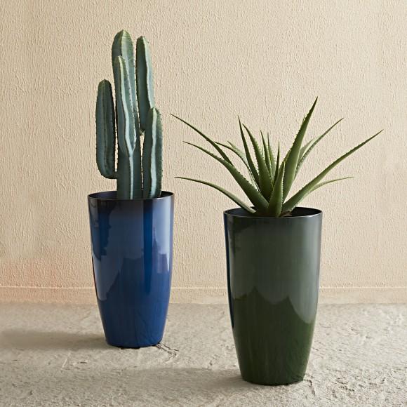 Glitzhome Glitzhome 23.5"H Set Of 2 Oversized Gradient Green Faux Ceramic Tall Plastic Planter