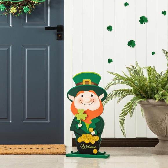 Glitzhome Glitzhome 23.5"H St.Patrick's Wooden Leprechaun Pot Of Gold Porch Decor