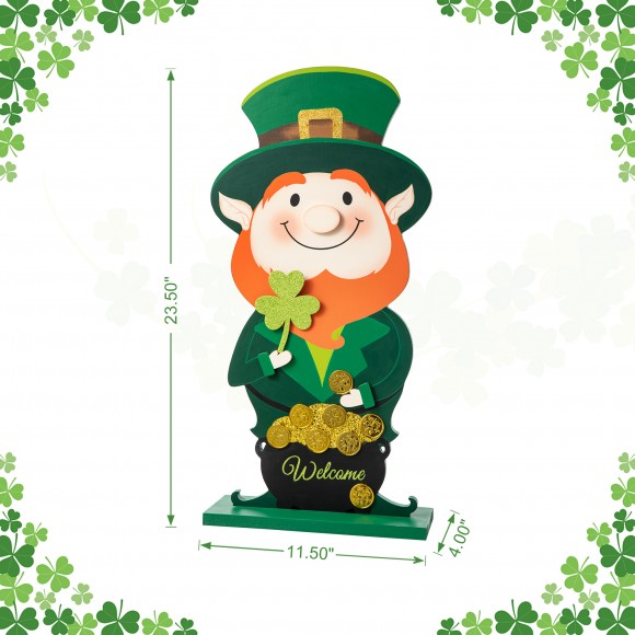 Glitzhome Glitzhome 23.5"H St.Patrick's Wooden Leprechaun Pot Of Gold Porch Decor