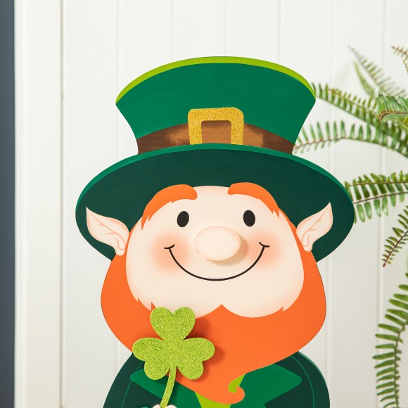 Glitzhome Glitzhome 23.5"H St.Patrick's Wooden Leprechaun Pot Of Gold Porch Decor