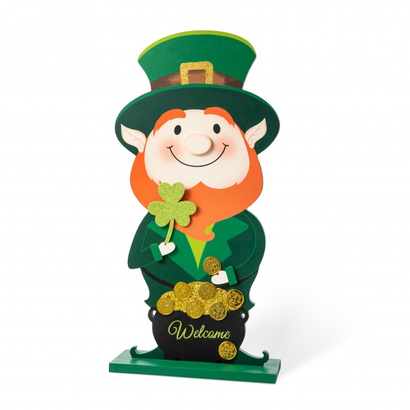glitzhome Glitzhome 23.5"H St.Patrick's Wooden Leprechaun Pot of Gold Porch decor