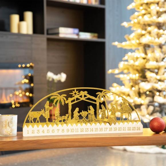 Glitzhome Glitzhome 23.5"L Wooden & Metal Gold Foil Nativity Countdown Calendar Décor