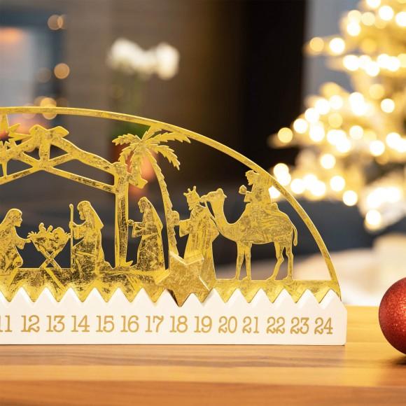 Glitzhome Glitzhome 23.5"L Wooden & Metal Gold Foil Nativity Countdown Calendar Décor