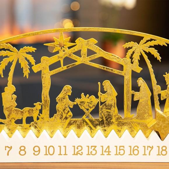 Glitzhome Glitzhome 23.5"L Wooden & Metal Gold Foil Nativity Countdown Calendar Décor