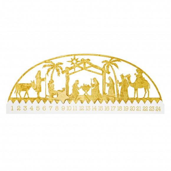 glitzhome Glitzhome 23.5"L Wooden & Metal Gold Foil Nativity Countdown Calendar Décor
