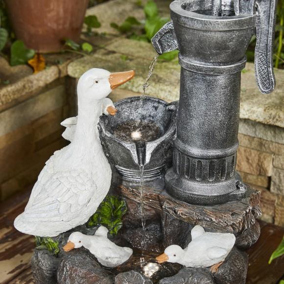 Glitzhome Glitzhome 23.50"H Cute Duck Family Playing Around The Water Pump Polyresin Outdoor Fountain With Pump And LED Light (KD)