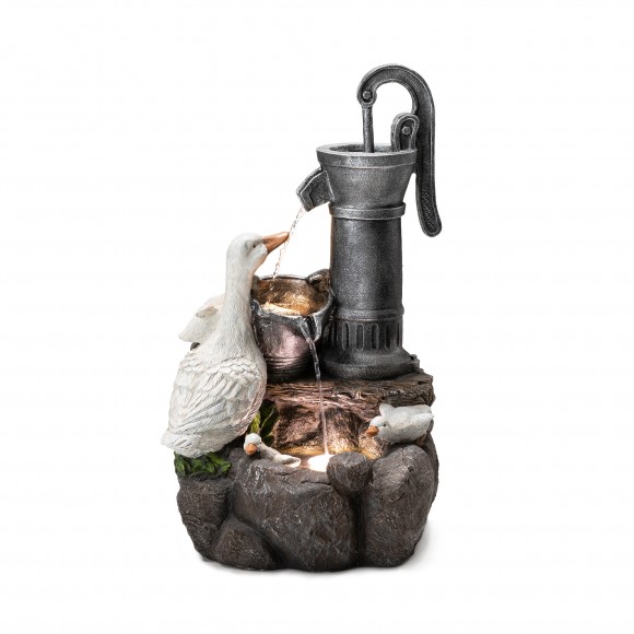 glitzhome Glitzhome 23.50"H Cute Duck Family Playing Around the Water Pump Polyresin Outdoor Fountain with Pump and LED Light (KD)