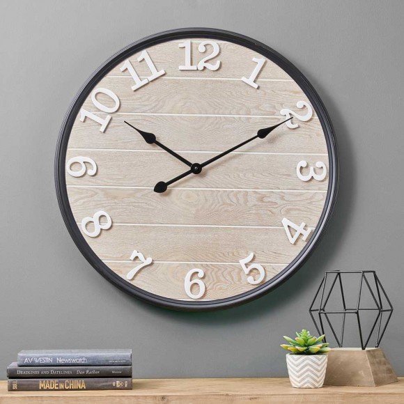 Glitzhome Glitzhome 23.60"D Farmhouse Metal Wooden Round Wall Clock