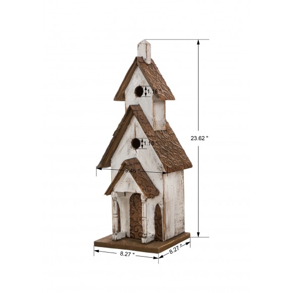 Glitzhome Glitzhome 23.62"H Extra-Large Rustic Tall Church Hand Painted Wood White Birdhouse