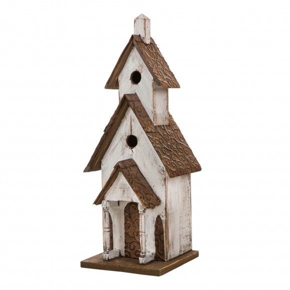 glitzhome Glitzhome 23.62"H Extra-Large Rustic Tall Church Hand Painted Wood White Birdhouse