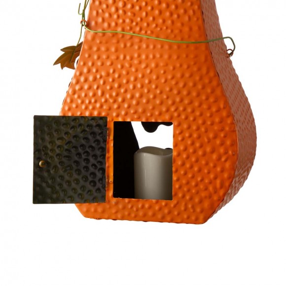 Glitzhome Glitzhome 23.62"H Halloween Metal Jack-O-Lantern With LED Pillar