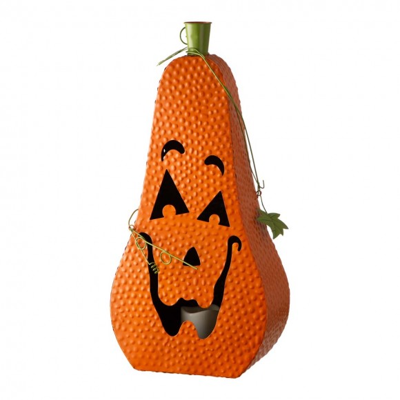 glitzhome Glitzhome 23.62"H Halloween Metal Jack-O-Lantern with LED Pillar