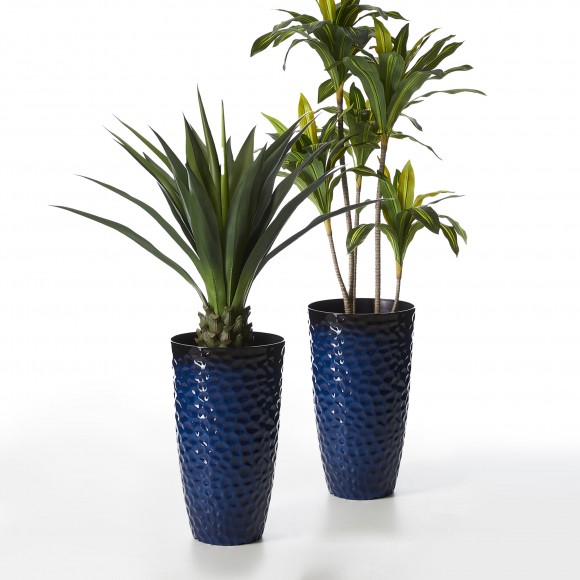 Glitzhome Glitzhome 23.75"H Set Of 2 Oversized Eco-Friendly PP And Stone Honeycomb Textured Cobalt Blue Tall Plastic Planter