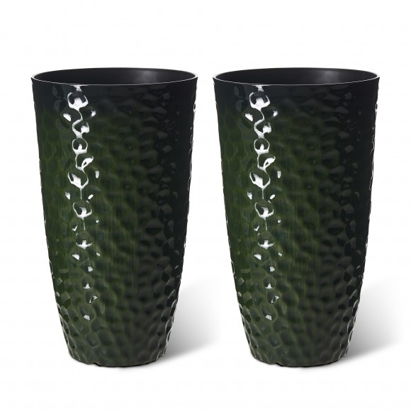 glitzhome Glitzhome 23.75"H Set of 2 Oversized Eco-Friendly PP and Stone Honeycomb Textured Green Tall Plastic Planter