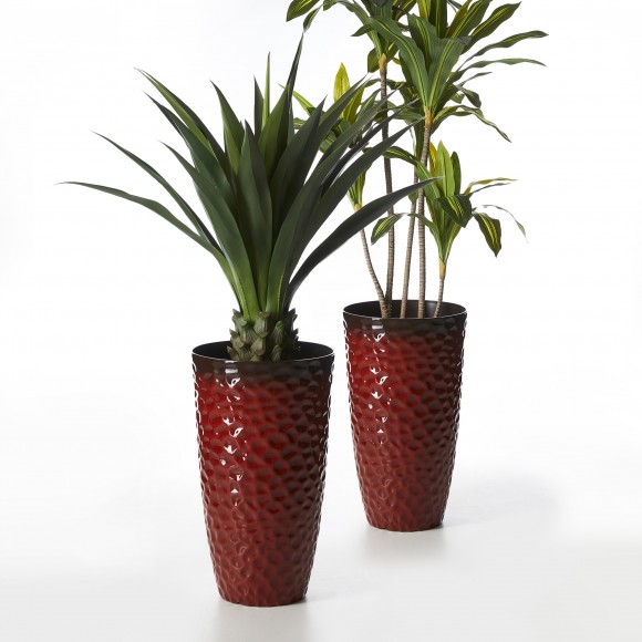 Glitzhome Glitzhome 23.75"H Set Of 2 Oversized Eco-Friendly PP And Stone Honeycomb Textured Red Tall Plastic Planter