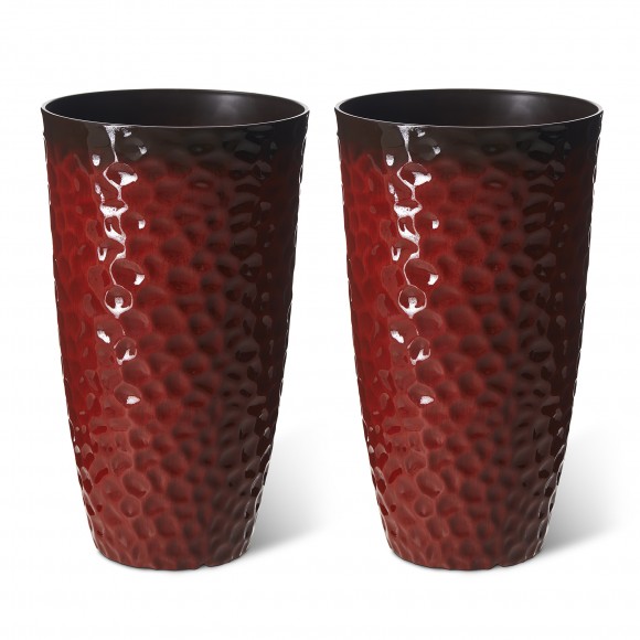 glitzhome Glitzhome 23.75"H Set of 2 Oversized Eco-Friendly PP and Stone Honeycomb Textured Red Tall Plastic Planter