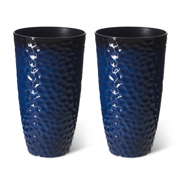 glitzhome Glitzhome 23.75"H Set of 2 Oversized Eco-Friendly PP and Stone Honeycomb Textured Cobalt Blue Tall Plastic Planter