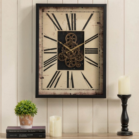 Glitzhome Glitzhome 23.75"H Vintage Rectangle Gear Clock With Tempered Glass