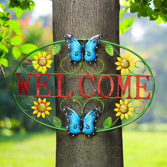 Glitzhome Glitzhome 23.75"L Whimsical Metal Sunflower And Butterfly Welcome Wall Decor